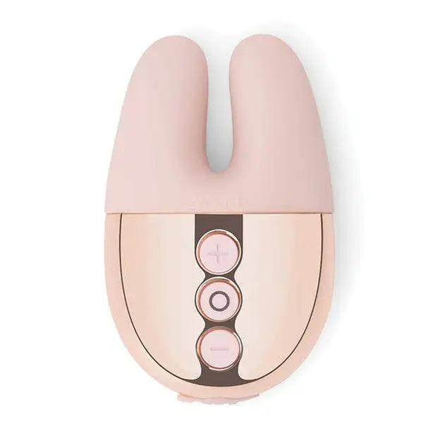 Le Wand Double Vibe: Pink U-shaped personal massager with three control buttons