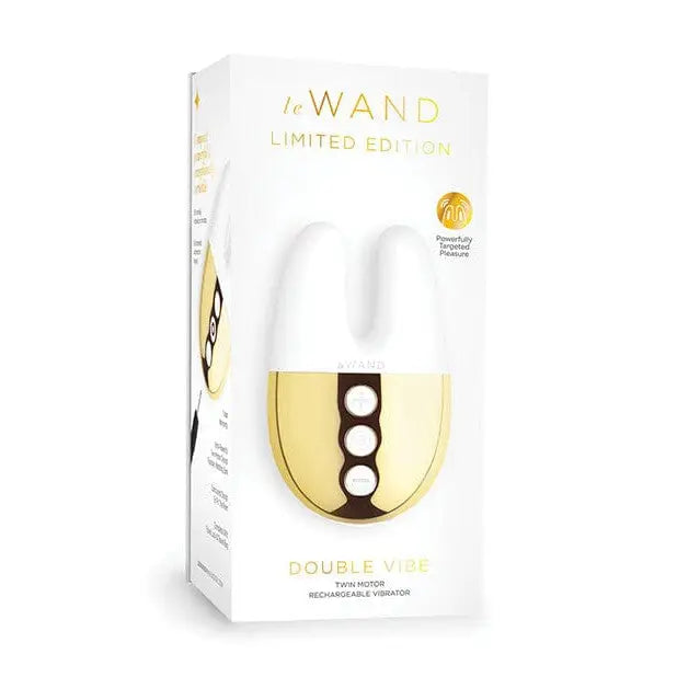 White and gold Le Wand Double Vibe massager in packaging