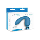 Blue curved wand petite flexi silicone attachment in product packaging from Le Wand Petite