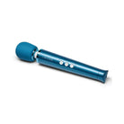 Le Wand Petite Rechargeable Massager with blue hair dryer on a white background