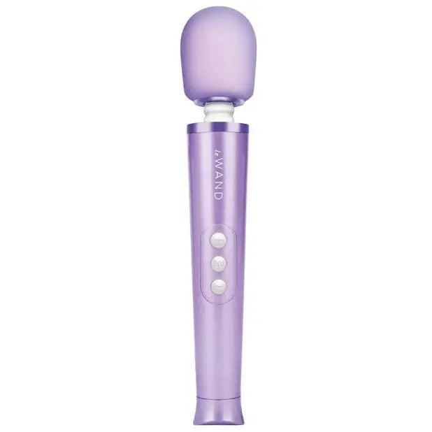 Le Wand Petite purple rechargeable massager with white button