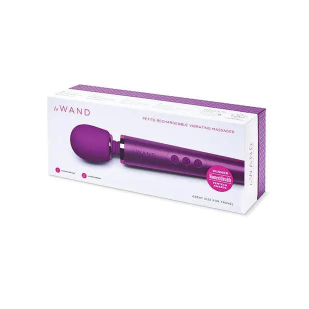 Le Wand Petite Rechargeable Massager in purple and white, chic petite rechargeable massager