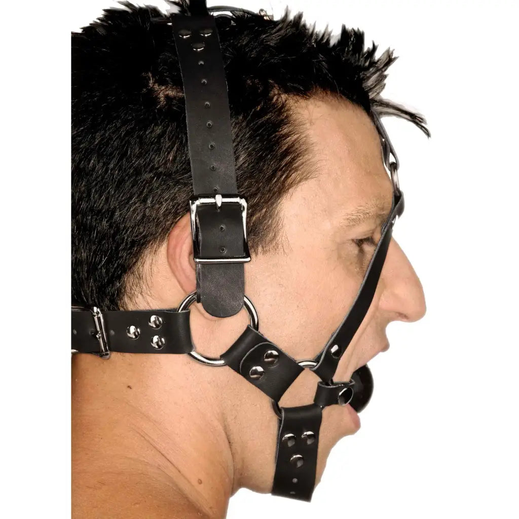 Strict Leather Ball Gag Leather Ball Gag Harness at the Haus of Shag