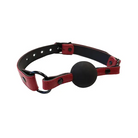 Leather Ball Gag with Black Rubber Ball-Burgundy - Ball Gag