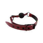 Leather Ball Gag with Black Rubber Ball-Burgundy - Ball Gag