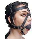 Master Series Ball Gag Leather Head Harness With Ball Gag at the Haus of Shag