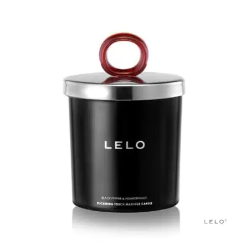 Black candle with red lid from LELO Flickering Touch Massage Candle collection