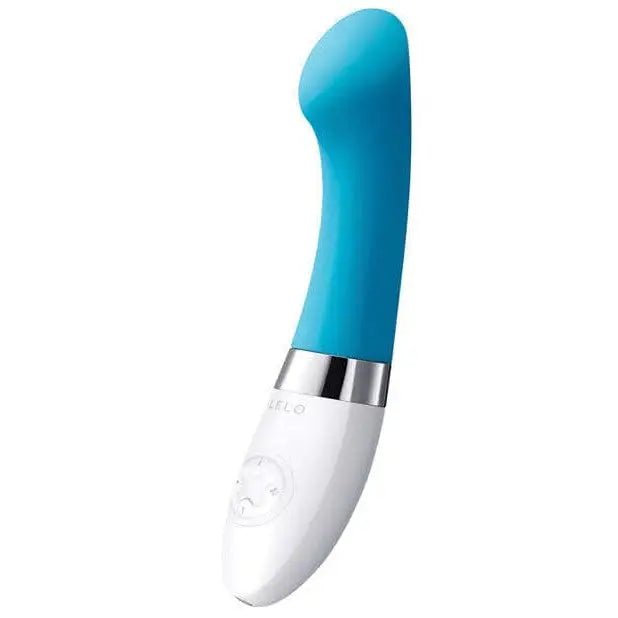 Blue and white LELO GIGI 2 highlighting its spot orgasm and clit massage features