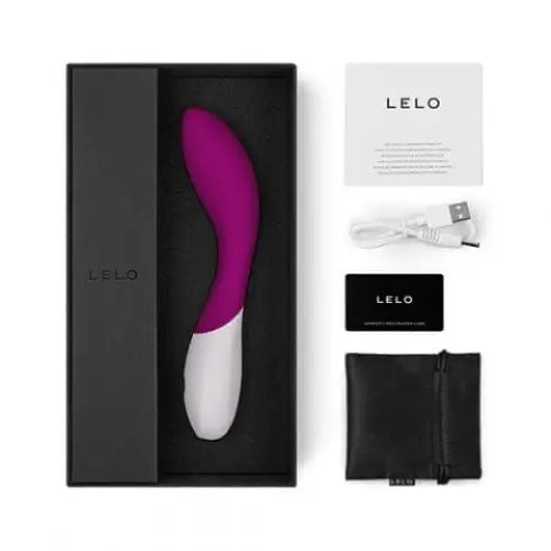 LELO MONA Wave Curling G-Spot Vibrator in black box with purple and white cover