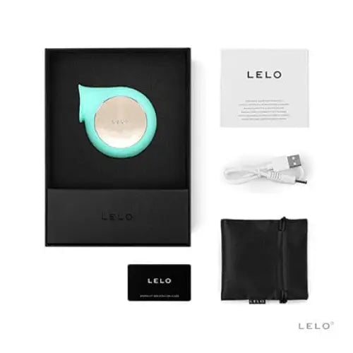 LELO SILA CRUISE Sonic Clitoral Massager in black box with white and blue watch