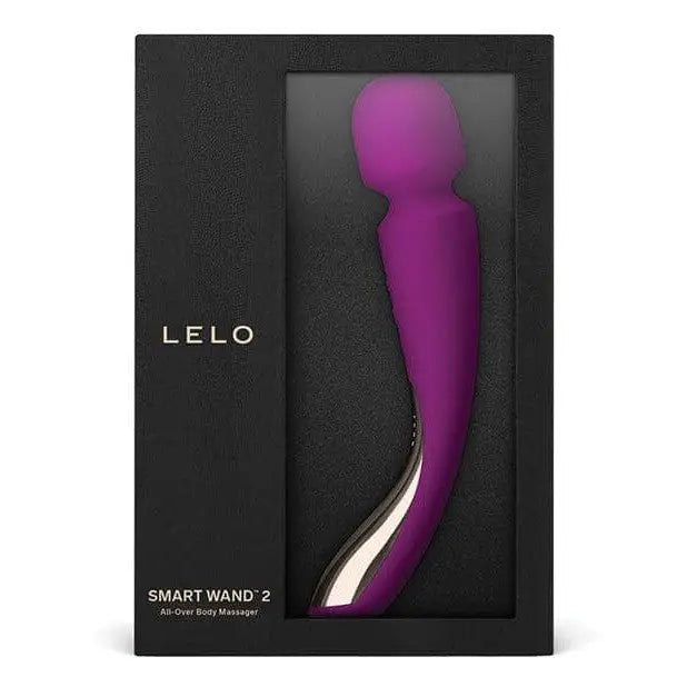 Purple silicone LELO Smart Wand 2 (Medium) compact massager in black box