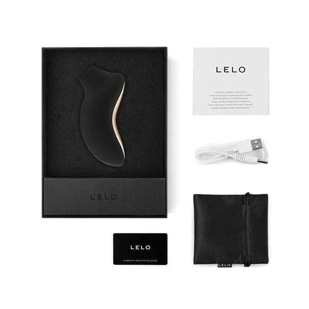 Lelo SONA 2 Cruise Sonic Stimulator with black box, packaging, and contents displayed