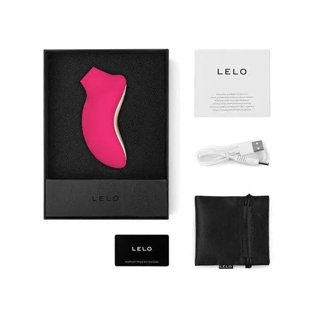 The Lelo SONA 2 Cruise Sonic Stimulator’s pink shoe is inside a sleek black box