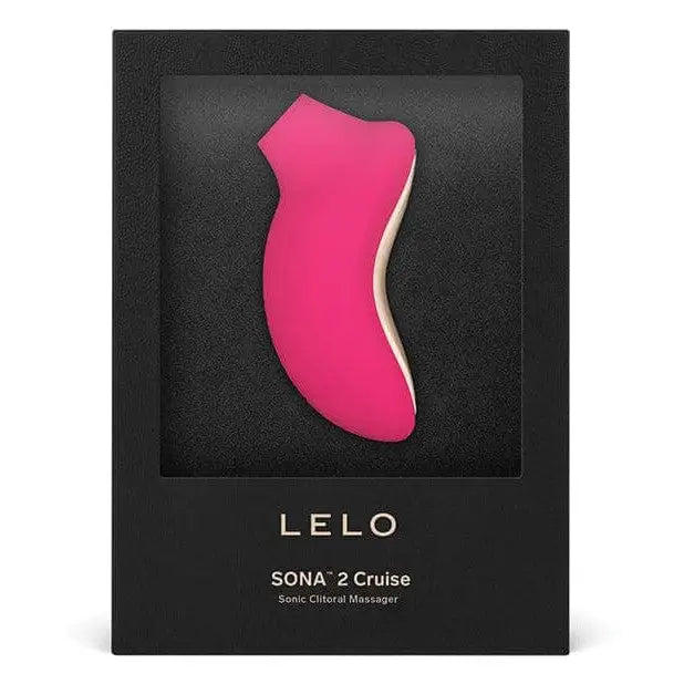 Lelo SONA 2 Cruise Sonic Stimulator with pink silicone in black box showcasing cruise control