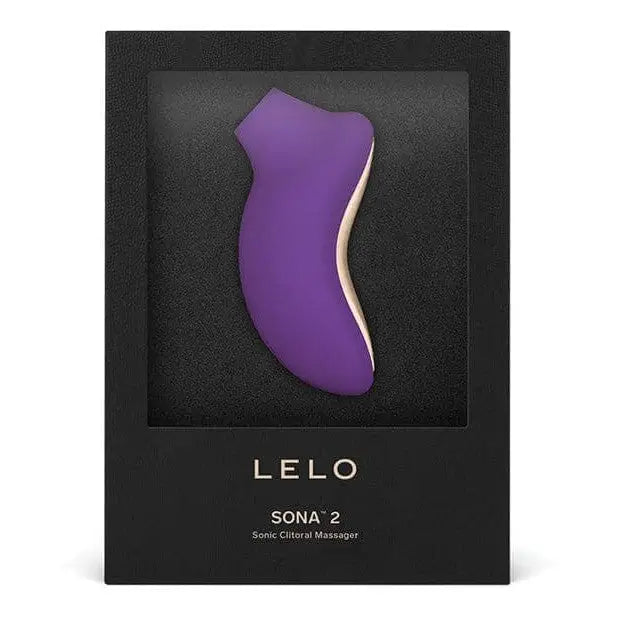 Lelo SONA 2 Sonic Clitoral Stimulator with purple liquid in a sleek black box using sonic waves