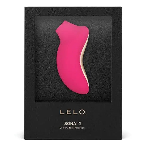 Pink Lelo SONA 2 Sonic Clitoral Stimulator in black box delivering gentle sonic waves