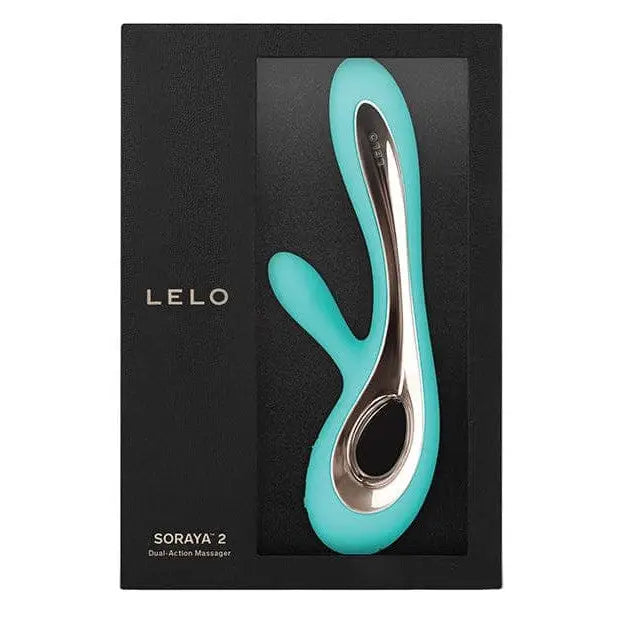 Blue and silver LELO Soraya 2 luxurious rabbit vibrator on display