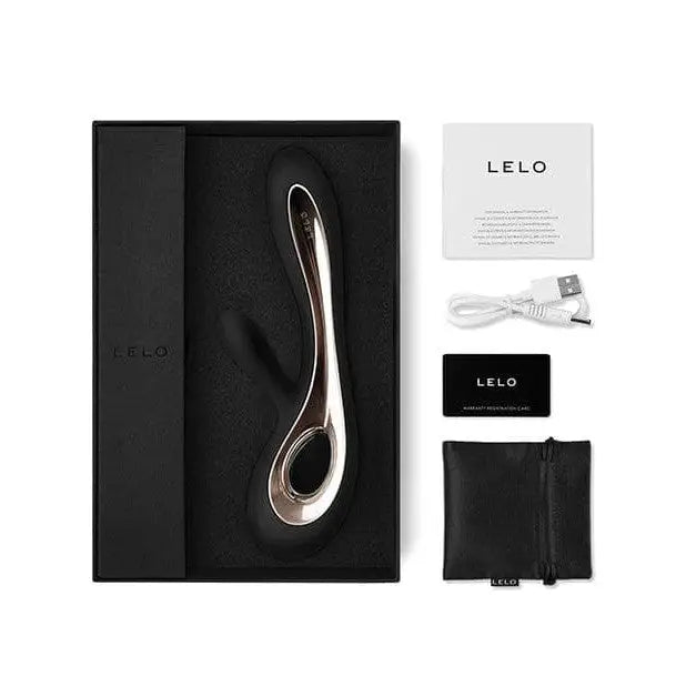 LELO Soraya 2 luxurious rabbit vibrator with LEQ hair clip in a sleek black box