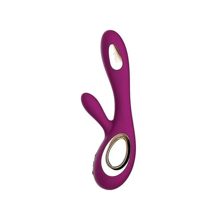 Purple LELO SORAYA WAVE luxurious rabbit vibrator with a gold ring detail