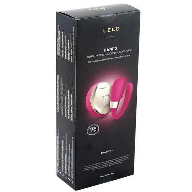 Close-up of LELO TIANI 3 wearable couples vibrator box with pink electric device