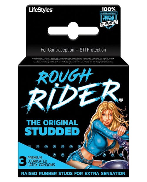 LifeStyles Condoms 3 / Regular Lifestyles Rough Rider Studded Condom Pack - Pack Of 3 at the Haus of Shag