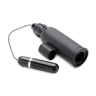 Black Lightning Stroke Silicone Stroker with detachable vibrating bullet-shaped remote