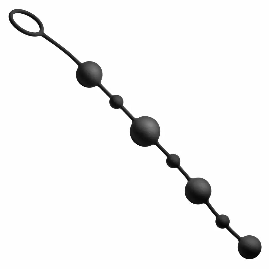 Linger Graduated Silicone Anal Beads with long-handled black nipple for safe use