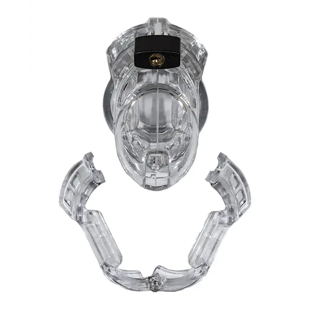 Clear plastic headpiece with black facepiece from Locked In Lust The Vice Standard - anti pullout