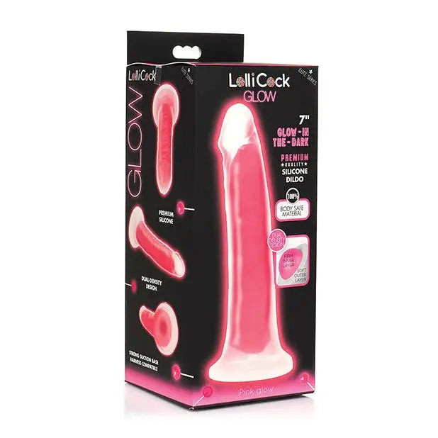 Lollicock Glow-in-the-Dark Silicone Dildo 7in Pink - Pink - Realistic Dildo