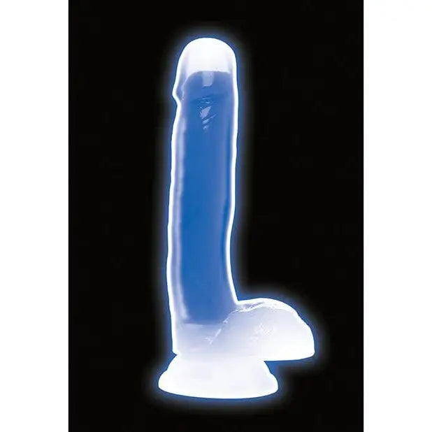 Glowing blue silicone dildo from Lollicock, 7in dark silicone with balls