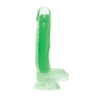 Lollicock Glow-in-the-Dark Silicone Dildo w/ Balls 7in Green on white background