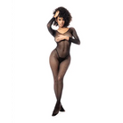 Long Sleeved All Over Fishnet Body Stocking Black - Bodystocking