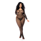 Long Sleeved All Over Fishnet Body Stocking Black - Queen - Bodystocking