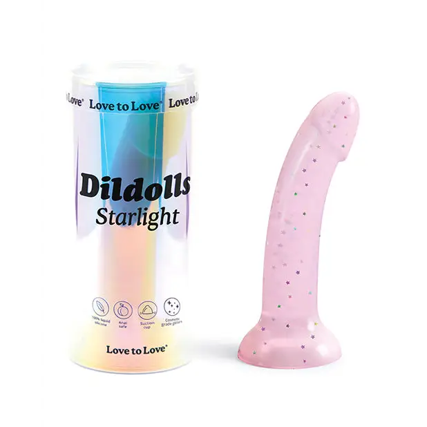 Love to Love Dildolls Starlight 6 in. Silicone Dildo with Multicolor Star Glitter Pink - Realistic Dildo