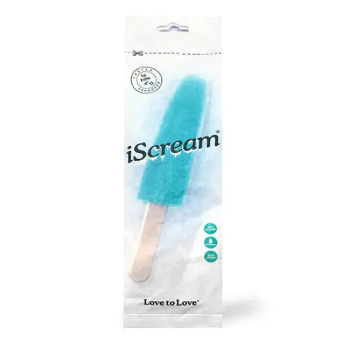 Close-up of Love to Love iSCREAM Turquoise Silicone Popsicle Dildo on a stick