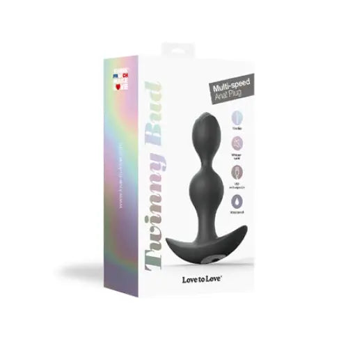 Love to Love Twinny Bud Rechargeable Silicone Multi-Speed Vibrating Anal Plug - Black - Powered Butt Plug