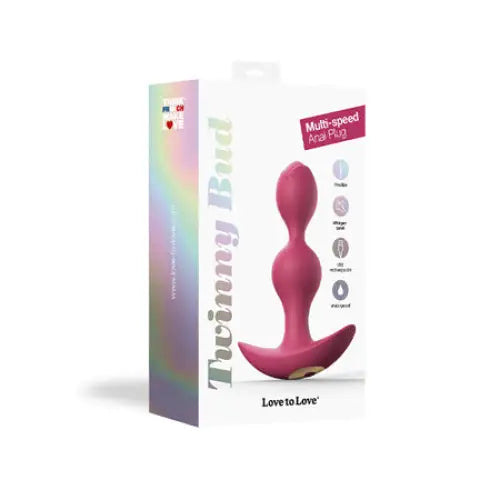 Love to Love Twinny Bud Rechargeable Silicone Multi-Speed Vibrating Anal Plug - Red - Powered Butt Plug