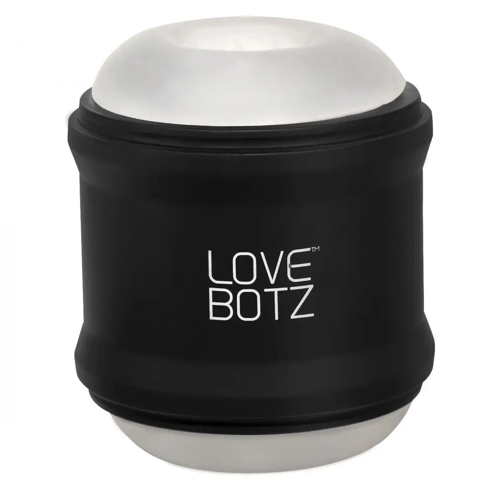 Black LoveBotz 10X Cyber Stroke Vibrating Masturbator with silver top, double stroker