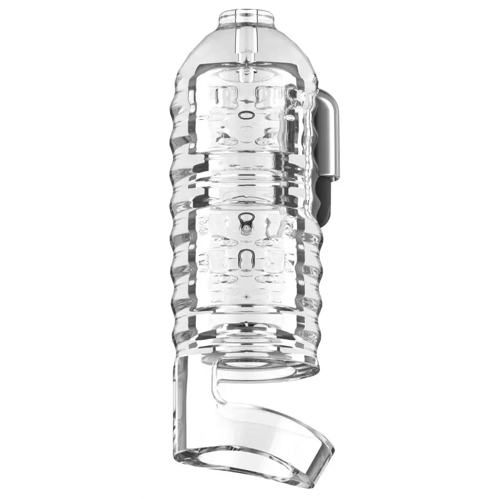 Clear plastic water bottle with ribbed design and handle for LoveBotz 19x Mini Handheld Milker