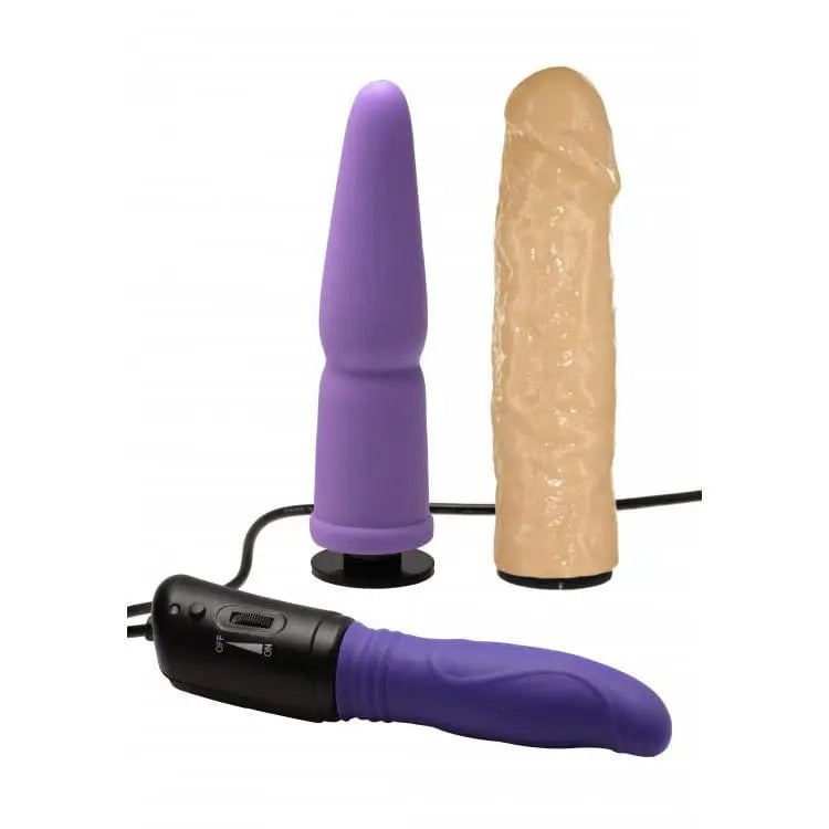 Purple and black sex toys with LoveBotz Maestro Multi-Faceted Sex Machine