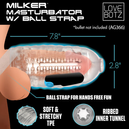 LoveBotz Manual Stroker Milker Masturbator With Ball Strap at the Haus of Shag