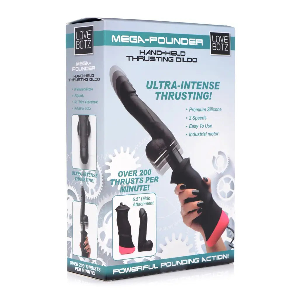 LoveBotz Thrusting Machine Black LoveBotz Mega-Pounder Hand-Held Thrusting Silicone Dildo at the Haus of Shag