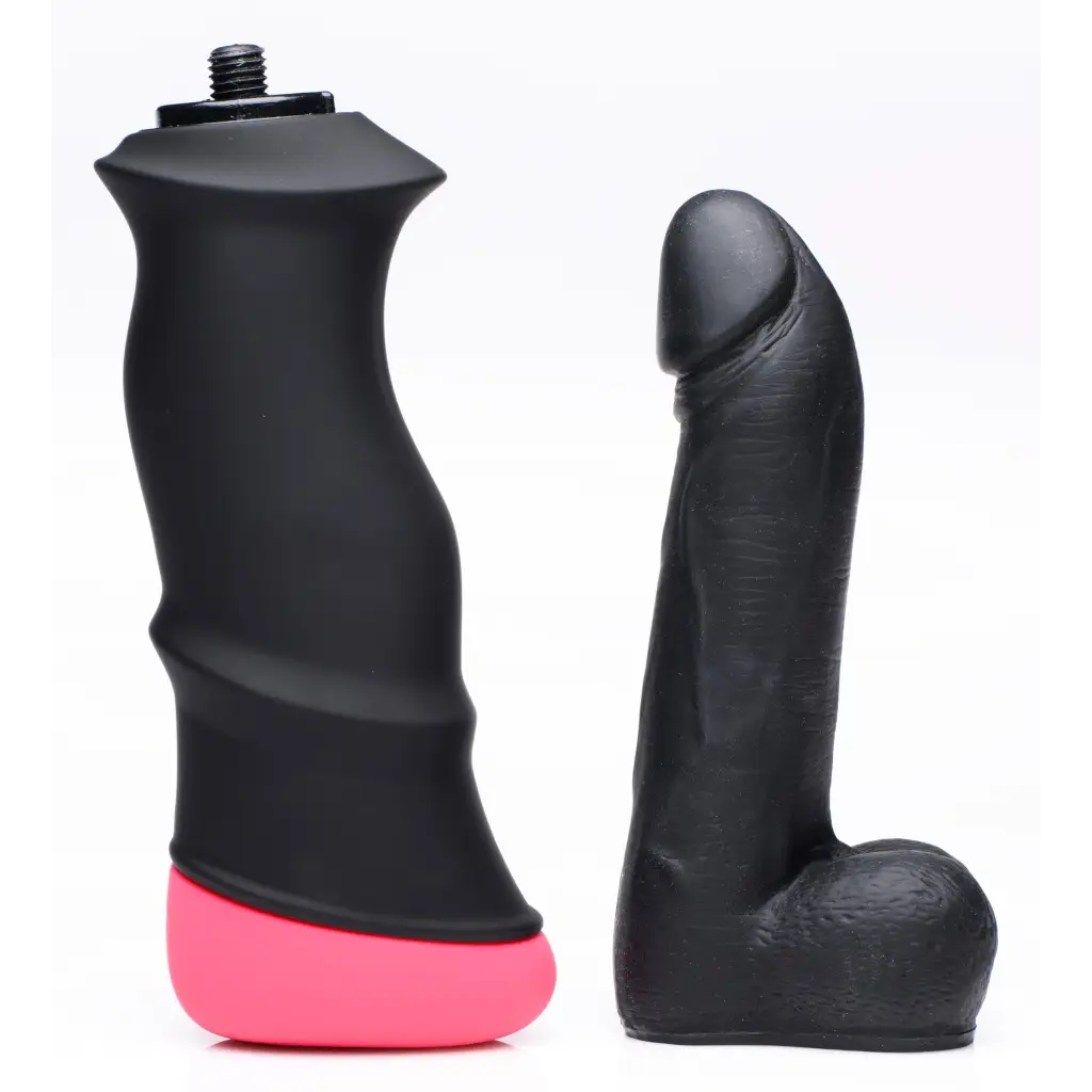 Hand held thrusting silicone dildo by LoveBotz, adult novelty product shaped like male genitalia