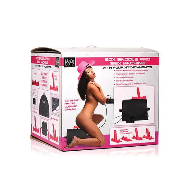 LoveBotz Saddle Ultimate Sex Machine - premium adult device packaging with suggestive imagery