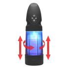 LoveBotz Strobe Multi Function Rechargeable Stroker with blue-lit midsection and control buttons