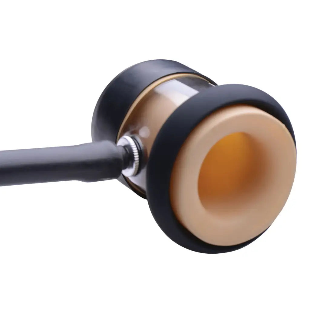 Top of black and gold earphone from LoveBotz The Milker Automatic Deluxe Stroker Machine