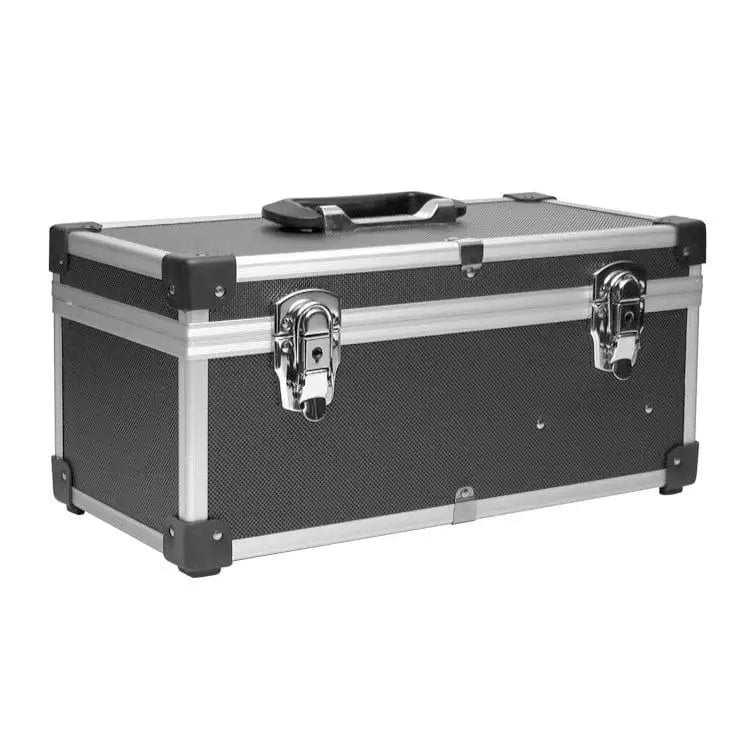 Black and silver LoveBotz Toolbox Lover Machine case with two locks