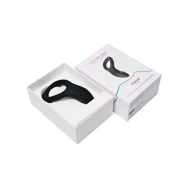 Image of Lovense Diamo Rechargeable Cock Ring with open box and black handle inside