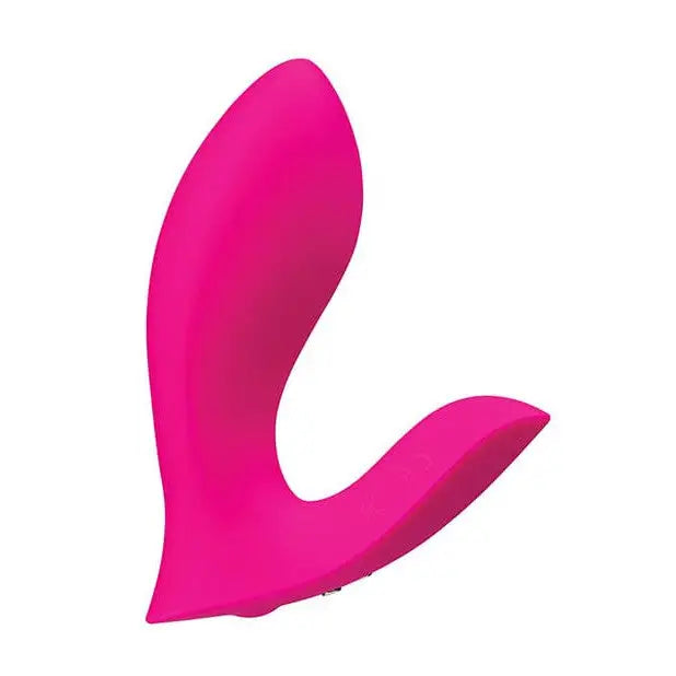 Bright pink Lovense Flexer Dual Panty Vibrator with a unique curved shape for enhanced pleasure