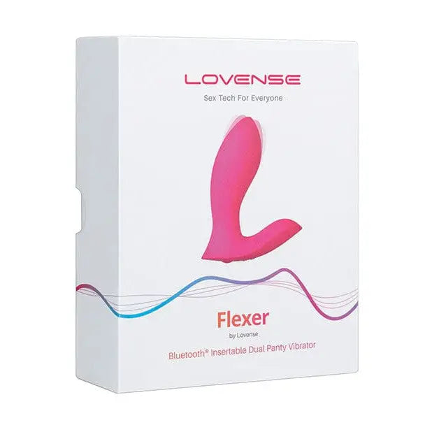 Lovense Flexer Dual Panty Vibrator - Pink curved vibrator in product packaging